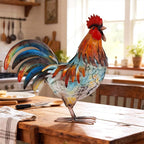 Metal Rooster Decor Garden Statue,Yard Chicken Decorations Outdoor Sculpture for Backyard Patio Kitchen Lawn Ornaments,Birthday Housewarming Gifts for Women Mom