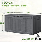 Greesum 100 Gallon Resin Deck Box Large Outdoor Storage, Imitation Rattan Weave Texture for Patio Furniture, Garden Tools, Pool Supplies, Weatherproof and UV Resistant, Lockable, Gray