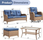 Wicker Outdoor Conversation Set-6 Pieces Outdoor Wicker High Back Couch with Swivel Rocker Chairs Patio Furniture for Deck Poolside Backyard-Yellow/Blue