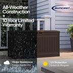 Suncast 80-Gal. Waterproof Resin Large Outdoor Patio Deck Box with Pad-Lockable Lid, Modern Outdoor Patio Bench/Storage Box for Cushions, Garden Tools, and More, Java