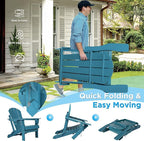 nalone Folding Adirondack Chairs Set of 2 with Cushion with Cup Holder, HDPE Plastic Oversized Patio Chair Weather Resistant, Used in Outdoor, Fire Pit, Deck, Garden, Campfire Chairs (Blue)
