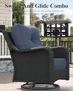 LayinSun 7 Piece Wicker Outdoor Furniture Set with 6-inch Comfy Cushions, High Back Patio Furniture Set with Swivel Rocking Chairs and Fire Pit Table