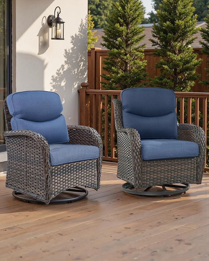Pop 22x25/22x24 Outdoor Cushions for Patio Couch Chairs Set of 3 - High Back Comfy Outside Seat Cushions for Wicker Dining Rocker Glider Loveseat 3-Seater Sectional Sofa - Navy Blue/Smile