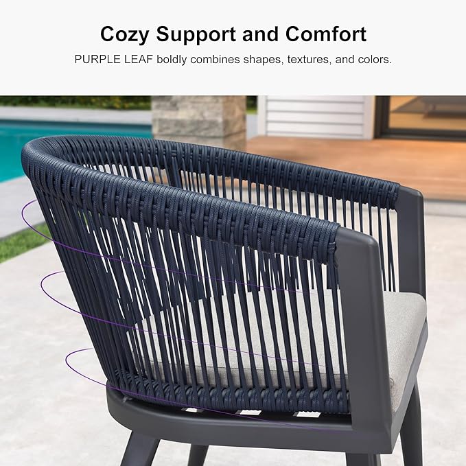 PURPLE LEAF Patio Dining Set for 6 All-Weather Wicker 7 Piece Aluminium Outdoor Table and Chairs Set Included Cushions for Backyard Indoor Decor Kitchen Modern Outdoor Furniture Set Grey and Navy