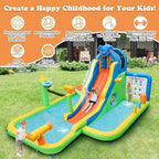 BOUNTECH Inflatable Water Slide, Elephant Surfing Slide Kids Water Park Jump Bouncy Castle w/2 Splash Pools, Hide & Seek Cave, Outdoor Water Slides Inflatables for Big Kids Backyard Party Gifts