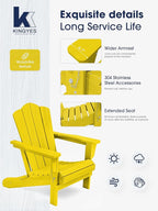 KINGYES Folding Adirondack Chair Set of 2, HDPE All-Weather Folding Adirondack Chair, Yellow