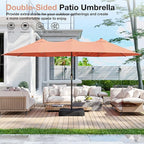 Joyside 15FT Large Patio Umbrella with Base Included, Outdoor Double Sided Umbrella, Rectangle Umbrella with Crank Handle, 12 Sturdy Ribs for Deck, Porch and Pool