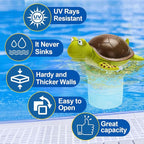 Pool Chlorine Floater, Large Capacity Floating Chlorine Dispenser Fits Up to 5 Pc 3-Inch Chemical Tablets, Heavy-Duty Plastic-Anti-Aging,Top Vacuum Design- Prevent sinkin (Turtle)