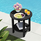 SERWALL Round Outdoor Side Table Set of 2, HDPE Small Adirondack Double End Table, Black
