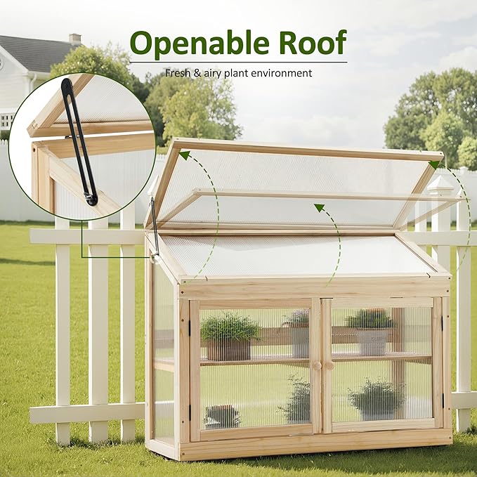 MCombo 2-Tier Wooden Cold Frame Garden Greenhouse Raised Flower Planter Shelf Bed Protection 6057-0160 (Natural)