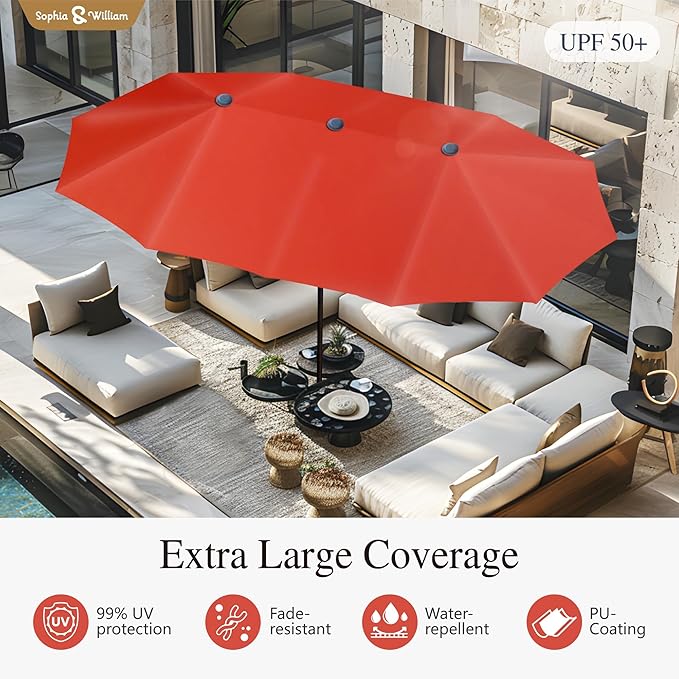 Sophia & William Patio Set with Umbrella Patio Dining Set for 6 with 13ft Rectangle Patio Umbrella Red, 6 x Patio Chairs Blue, 1 Wood Like Outdoor Dining Table with Umbrella Hole for Lawn Garden