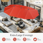 Sophia & William Patio Set with Umbrella Patio Dining Set for 6 with 13ft Rectangle Patio Umbrella Red, 6 x Patio Chairs Brown, 1 Wood Like Outdoor Dining Table with Umbrella Hole for Lawn Garden