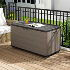 100GAL Brown Wicker-Textured Deck Box with Wheels – Lockable, Waterproof, UV-Resistant, Spacious Storage for Patio & Garden Supplies, Easy Handling