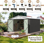Furniwell 10x8 FT Outdoor Storage Shed, Metal Garden Sheds Outdoor Storage House with Single Lockable Door for Backyard Patio Lawn, Gray