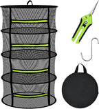 4 Layer Herb Drying Rack Hanging, Plant Drying Rack, Bud Drying Net,Foldable Hanging Dry Rack Net with Green Zipper, Garden Shears & Hooks, for Herbs, Seeds Indoor/Outdoor (23.62")