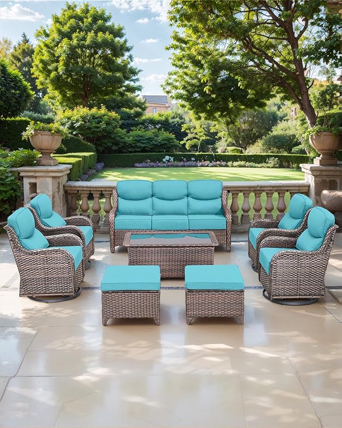 Luxury 24x24x6 Inch Smile Outdoor Cushions - 1 Set Deep Seat Water-Resistant Patio Furniture Replacement Cushion for Wicker Wood Metal Chair Glider Rocker Loveseat Sofa - Turquoise