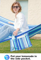 Double Quilted Fabric Tree Hammock with Spreader Bar, 14ft Hammocks 2 Person for Outside, Fits 12ft -14ft Hammock Stand, Large Pillow, Side Pocket & Carabiner, Max 475 lbs Capacity (Ocean Blue)