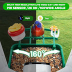 Smart Bird Feeder with Camera, 2K 3MP HD WiFi, AI Bird Species Recognition, Dual-Band 2.4G/5G WiFi, 2L Large Seed Container, IP65 Weatherproof, Solar Powered, Two-Way Audio