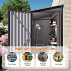 4x9 FT Lean to Shed with Windows, Metal Sheds & Outdoor Storage with 6 Vents and 1 Side Open Door, Outdoor Storage Shed Waterproof for Backyard, Garden, Patio, Gray