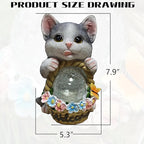 Solar Cat Garden Outdoor Statues,Resin Cat Figurine Carrying Flower Basket and Magic Orb with Solar LED Lights, Lawn Decor Outdoor Statue for Patio, Balcony, Yard Ornament,Gifts for Mom