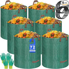 Reusable Yard Waste Bags, 72 Gallon Lawn and Leaf Bags, 6 Pack Garden Weed Heavy Duty with 4 Handles Standable&Collapsible Outdoor Trash Bags, Camping Yard Recycling Bags with 2 Pair of Gloves