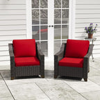 Patio 2 Pieces Chairs Set of 2 with Removable and Washable Covers，Outdoor PE Rattan Wicker Armchairs with Water-Resistant Cushions for Porch, Balcony, Sunroom (Red)