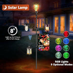 LUJII Solar Shepherds Hooks for Outdoors, Bird Feeder Pole with 4 Adjustable Hangers and 1 Flag Holder, Garden Stand for Hummingbird Feeders, Wind Chimes, Plant Baskets, Lanterns (Red)