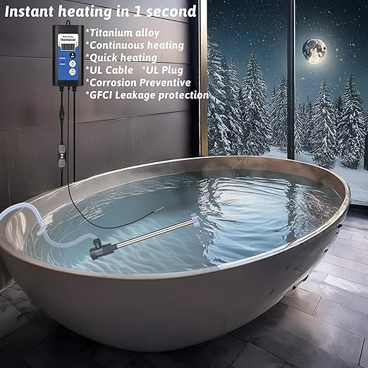 2000W Titanium Immersion Water Heater Portable Electric Hot Tub and Pool Submersible Water Heater with Temp Control & GFCI for above ground pool, Baptistry, Bathtub, Swim spa & Swimming Pools