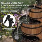 Aoxun 3-Tier Outdoor Water Fountain, Wood Barrel Cascading with Electric Decorative Hand Pump, Rustic Waterfall Fountain for Garden, Backyard, Patio, Porch, Yard