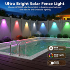 APONUO Solar Fence Lights Outdoor Waterproof, Fence Lights Solar Powered, 9 RGB Color Modes&Warm White&Cool White, Fence Solar Light Outdoor for Backyard, Patio, Wall, Yard,Deck（Black, 6 Pack）