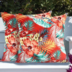 Throw Pillow with Insert, Set of 2, Outdoor Indoor Waterproof Decorative Patio Throw Pillow 18x18 Inch, Square Cushion for Couch Sofa Garden Farmhouse Decoration-Chili Red Floral