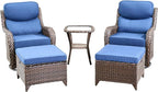 Luxury High Back Outdoor Furniture with 6-Inch Thick Cushions, Patio Furniture Set with Ottomans, 5 PCS Wicker Conversation Set for Porch, Balcony, Deck and Yard