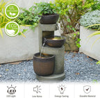 3-Tier Natural Bowl Cascading Garden Water Fountain with LED Lights - Water Fountain Outdoor Indoor Decor for Garden, Patio, Deck, Porch and Office Living Room Home Art Decor 10"x9"x20"