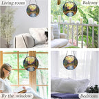 kdqua Mountain Suncatcher Stained Glass Window Hanging, Nature Sunset River Landscape Sun Catchers Indoor Window Glass Round Wall Decor, Mountain Wall Art Hanging Decorations Statues, 7.9x7.9in