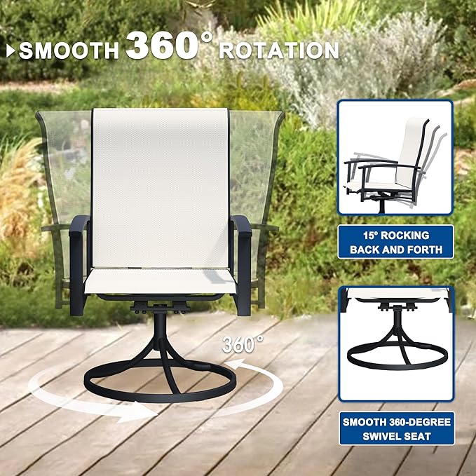 Patio Swivel Chairs Set of 8, Outdoor Swivel Chairs with Armrest, High Back Patio Chair with Metal Frame, All-Weather Outdoor Dining Chair for Deck, Porch and Lawn, Oyster Beige