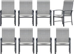 Outdoor Dining Chairs Set of 8, Stackable Patio Chairs with Metal Frame & Textilene Fabric, Perfect for Patio Garden Deck, Grey
