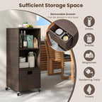 Tangkula Rattan Outdoor Storage Cabinet, Patiojoy Outdoor Wicker Cabinet with 3 Shelves, 1 Removable Drawer, 4 Wheels, Patio Storage Deck Box Cart for Backyard Poolside Porch (Mix Brown)