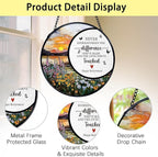 TNUW Retirement Gifts Flower Stained Glass Window Hanging, Difference Maker Gift Sun Catchers Indoor Window Glass Round Wall Art Decor, Retired Gifts for Woman Wall Hanging Decorations, 7.9＂x7.9＂