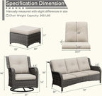 5 Pieces Outdoor Patio Furniture Set - Conversation Set Includes Wicker Swivel Rocker Chairs Set of 2, 2 Ottoman, 3 Seat Sofa, Suitable for Porch, Yard, Mixed Brown Rattan, Beige