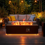 42" Outdoor Fire Pit Table, 50,000 BTU Gas Fire Pit with Glass Wind Guard, Fire Stones, Waterproof Cover, Propane Fire Pit Table for Outside Patio (Warm Light, Black)