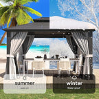 Aoxun 10'x 12' Hardtop Gazebo, Outdoor Dual-Layer Galvanized Steel Double Roof Aluminum Furniture Gazebo Canopy with Netting and Curtains for Deck Backyard Wedding Garden