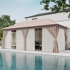 LAUSAINT HOME Outdoor Patio Gazebo 10'x20' with Expansion Bolts, Heavy Duty Party Tent & Shelter with Double Roofs, Mosquito Nettings and Privacy Screens for Backyard, Garden, Lawn, Champagne Khaki