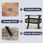 VICLLAX 5 Pieces Outdoor Dining Set, Patio Furniture Set of 4 Patio Swivel Dining Chairs and 40.6" Patio Spliced Round Tabletop with Storage Shelf, Dark Charcoal Chairs & Walnut Tabletop