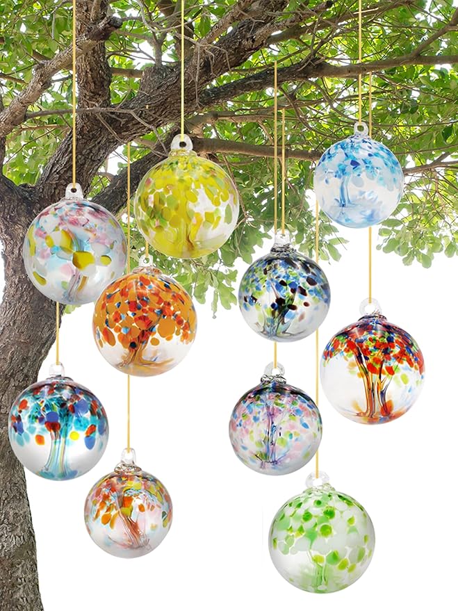 Dale Tiffany Hand Blown Glass, 8" Diameter Hope, Tree of Life Collection, Witch Globe Hanging Garden Indoor/Outdoor Decorative Ornament Gazing Ball