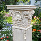 Large 35.5" Vintage Weathered Corinthian Column Pillar with Base Pedestal Magnesium Oxide Ideal for Displaying Statues, Vases, or Planters Decoration for Garden Backyard Patio Office, White