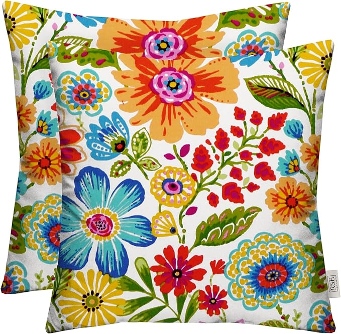 RSH Décor: Set of 2 Square Throw Pillows | Indoor/Outdoor All Weather Polyester Fabric | Decorative Accent Pillows for Patio Furniture | Reversible | 24" x 24" | Gregoire Fresco