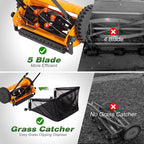 Walensee 14-Inch 5-Blade Push Reel Lawn Mower, Cordless Manual Reel Lawn Mower Walk-Behind Steel Lawn Mowers with Removable 6.7-Gallon Grass Catcher, Sponge Grip, 4-Position Cutting Height Adjustment