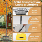 Rake with Leaf Scoops Garden Leaf 25 Tines Lawn Leveling Tool, Heavy Duty 64.1 Inch Adjustable Handle Metal Rake for Picking Leaves Grass Garbage, Black