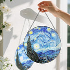 Stained Glass Window Hanging, Pauyadu Van Gogh Starry Night Sun Catchers, Stained Glass Suncatcher, Starry Night Decor Gifts for Her, Women, Art Lover, Friend - 8 Inch