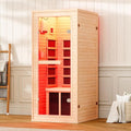 Albott Infrared Sauna 1 Person, Infrared Saunas for Home, 930W/110V Hemlock Wood Dry Sauna with Tourmaline Stone Foot Warmer, 7-Color Light Therapy & 2 Bluetooth Speakers, 27.2"x32.3"x61"